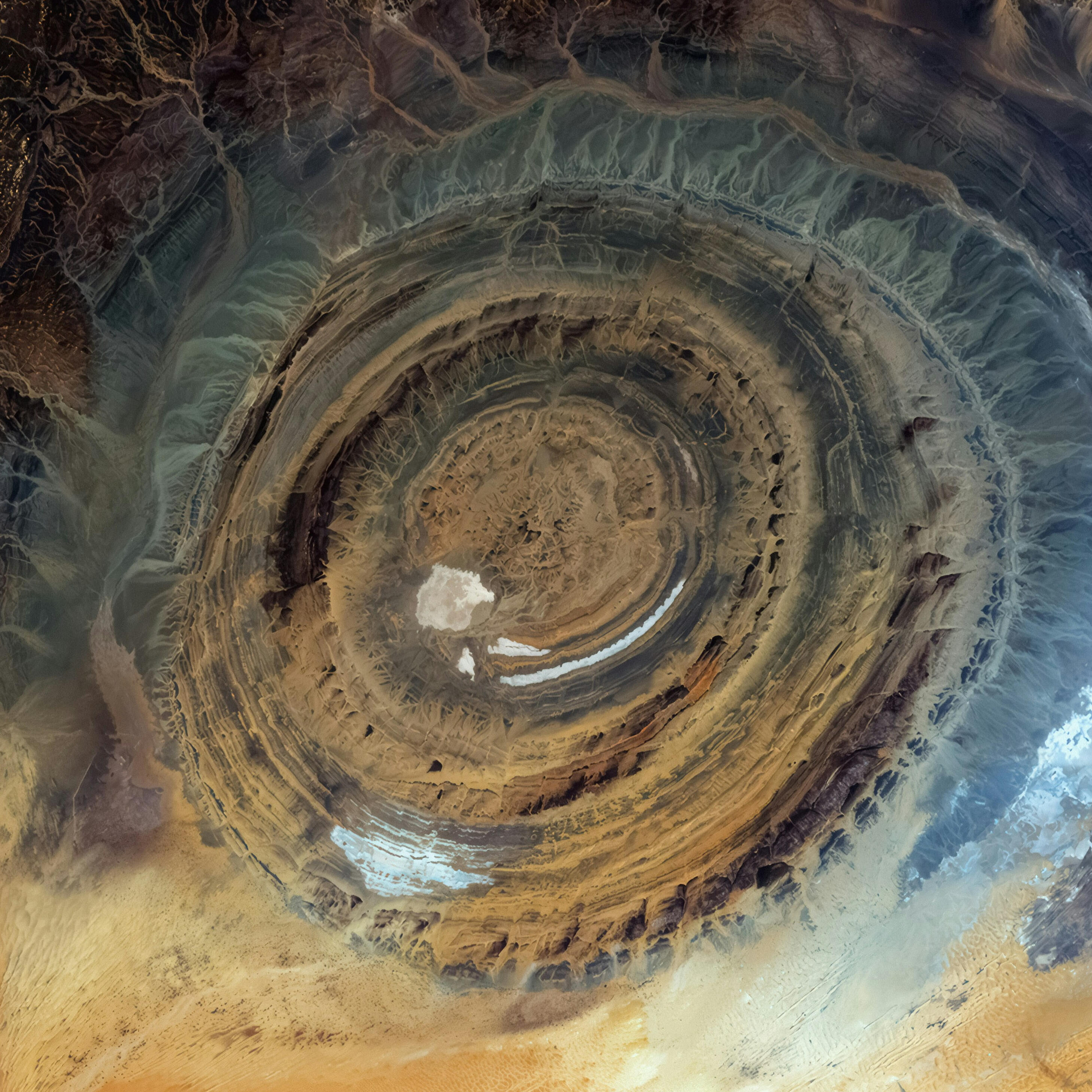 aerial view of richat structure in the sahara desert also known as the eye of the sahara